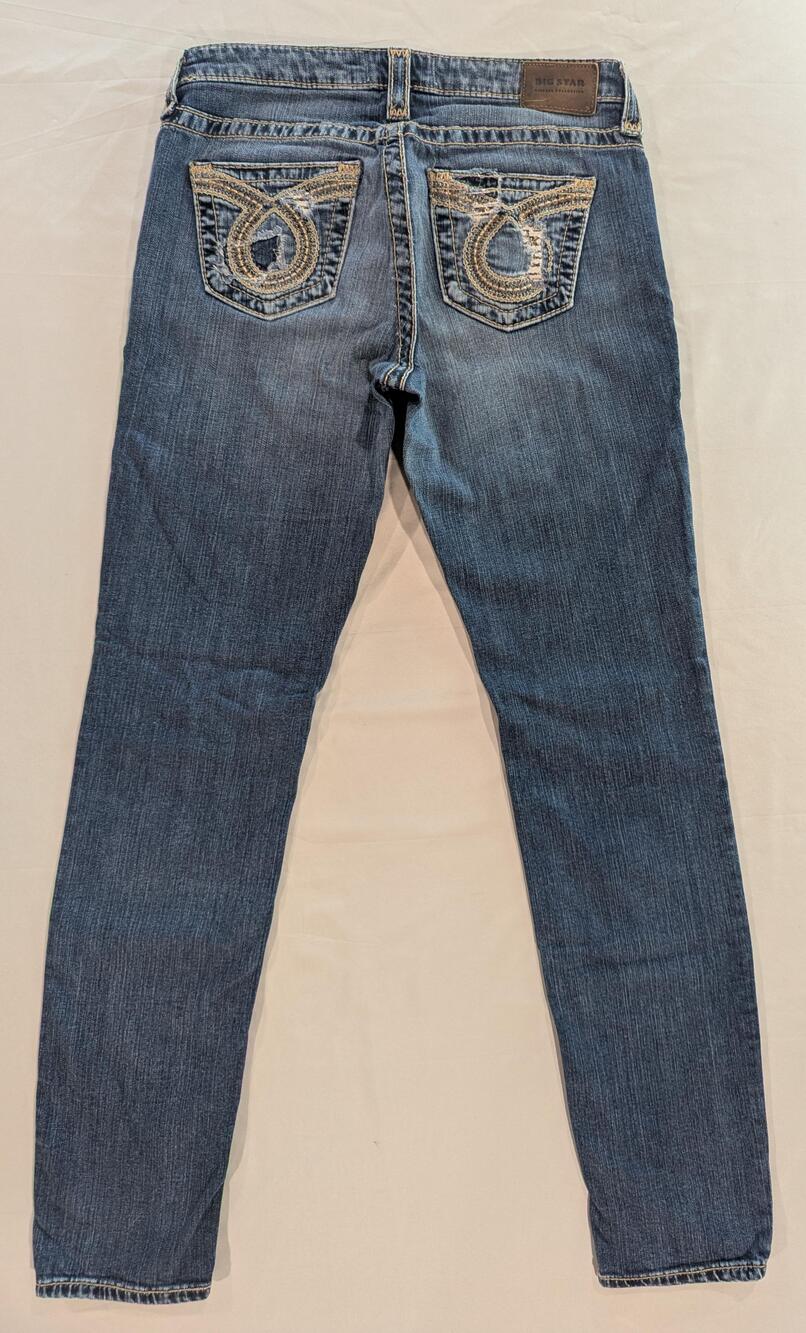 Big Star Jeans Womens 27R Blue Med Wash Maddie Low Rise Skinny Embroidered Denim
